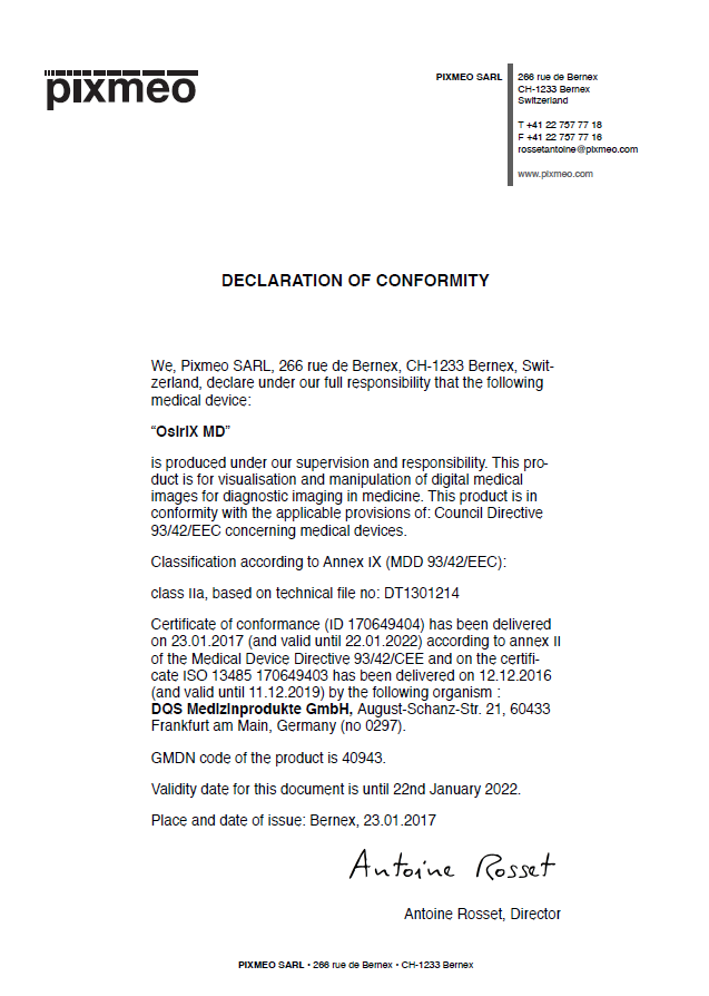 Pixmeo Sarl. Declaration Of Conformity